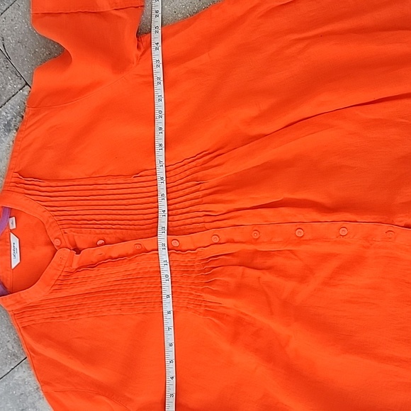 Liz Claiborne 💯 Linen Orange Button-Up Blouse Short Sleeve With Pintucks Sz 1X - Picture 8 of 9